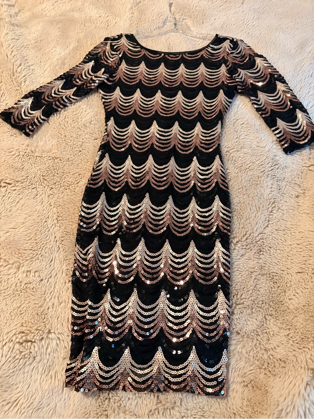 Black & Rose Gold Sequin Wave Sheath Dress Great Condition XS